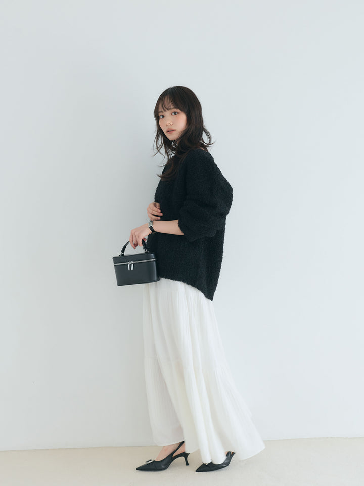 【SET】プードルフェザーVネックプルオーバー+【Essential】Soft sheen tiered flare skirt(2set)