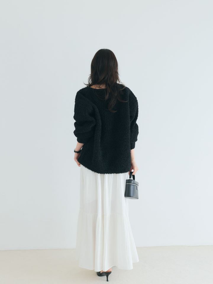 【SET】プードルフェザーVネックプルオーバー+【Essential】Soft sheen tiered flare skirt(2set)