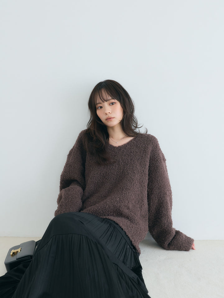 【SET】プードルフェザーVネックプルオーバー+【Essential】Soft sheen tiered flare skirt(2set)