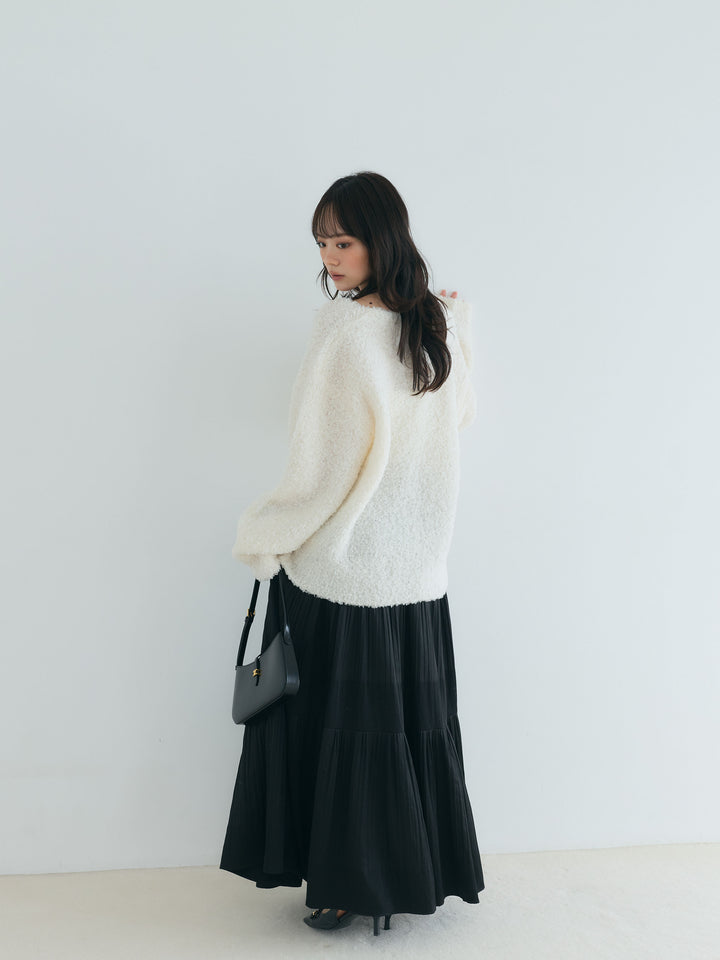 【SET】プードルフェザーVネックプルオーバー+【Essential】Soft sheen tiered flare skirt(2set)