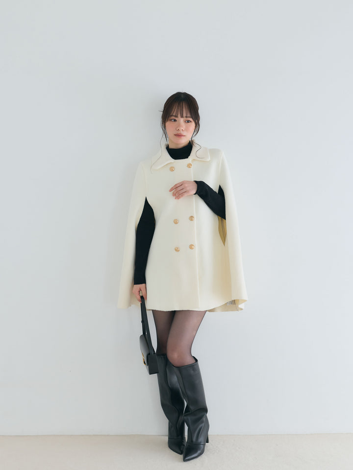 【SET】クラシカルAラインケープコート+モックネックニットトップス(2set)