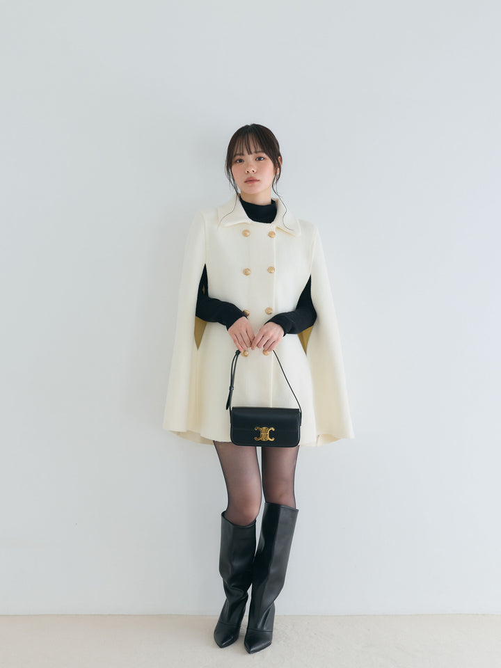 【SET】クラシカルAラインケープコート+モックネックニットトップス(2set)