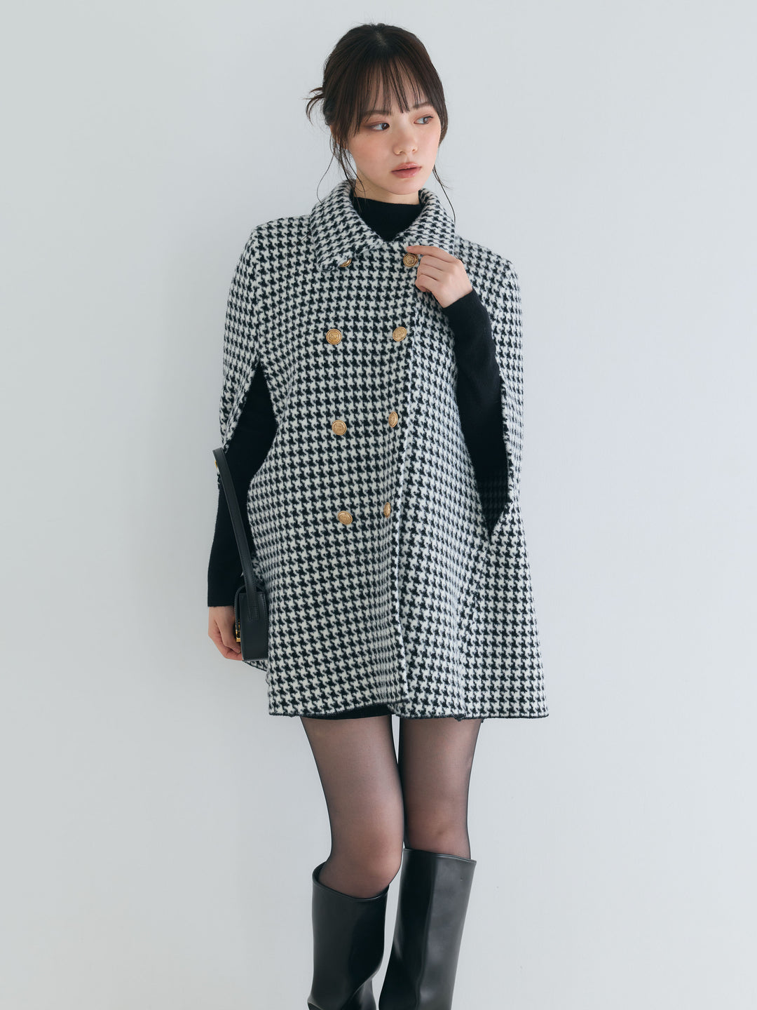 【SET】クラシカルAラインケープコート+モックネックニットトップス(2set)