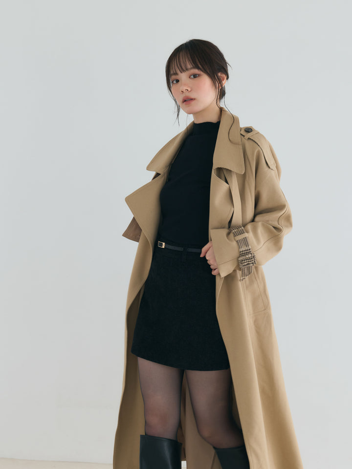 プレミアムチェックディテールロングトレンチコート