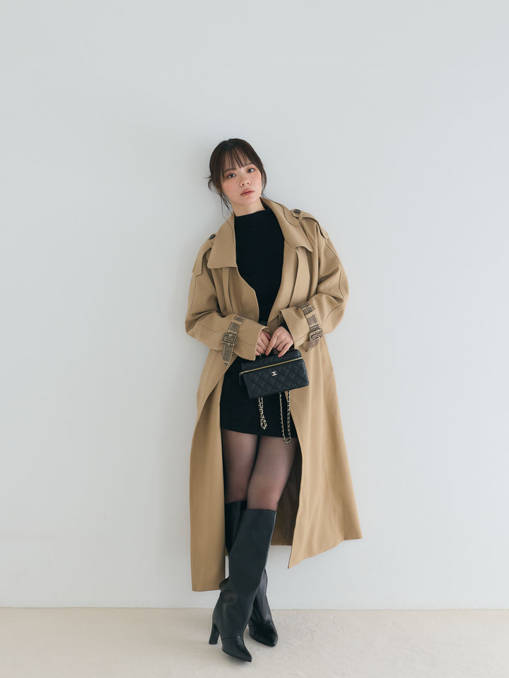 プレミアムチェックディテールロングトレンチコート