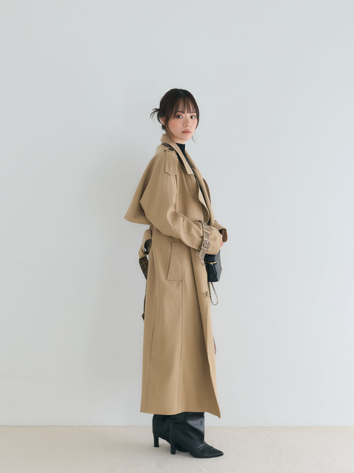 プレミアムチェックディテールロングトレンチコート