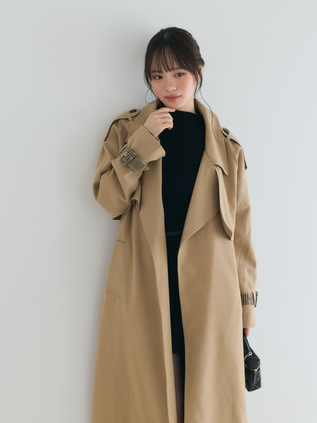 プレミアムチェックディテールロングトレンチコート