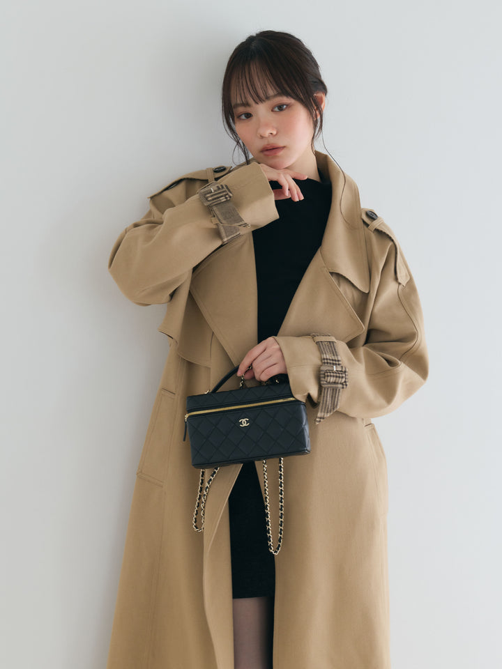 プレミアムチェックディテールロングトレンチコート