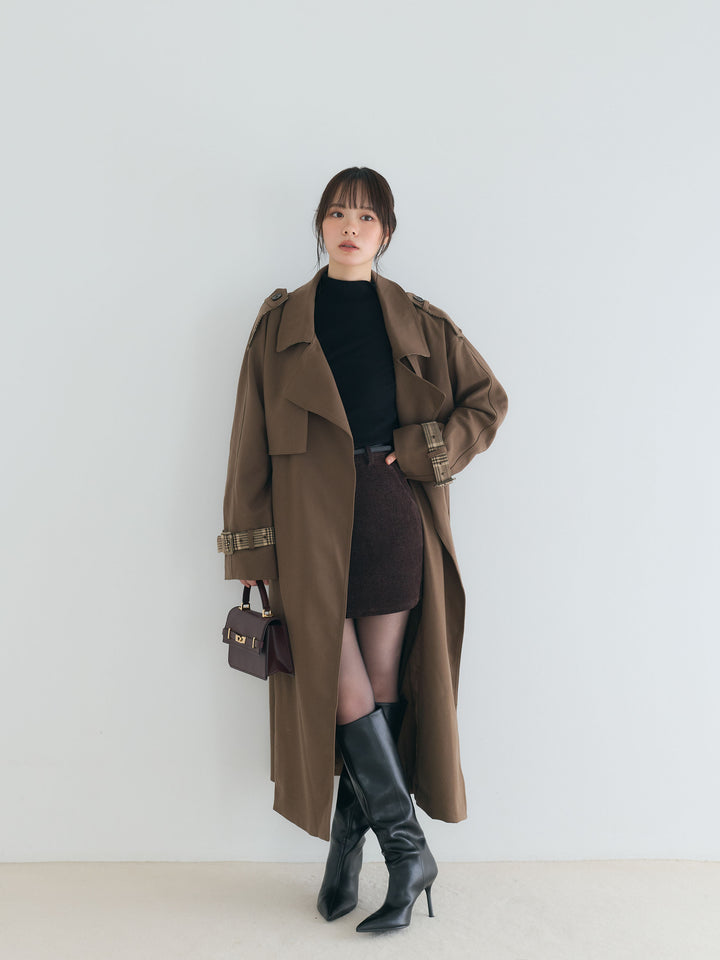 プレミアムチェックディテールロングトレンチコート