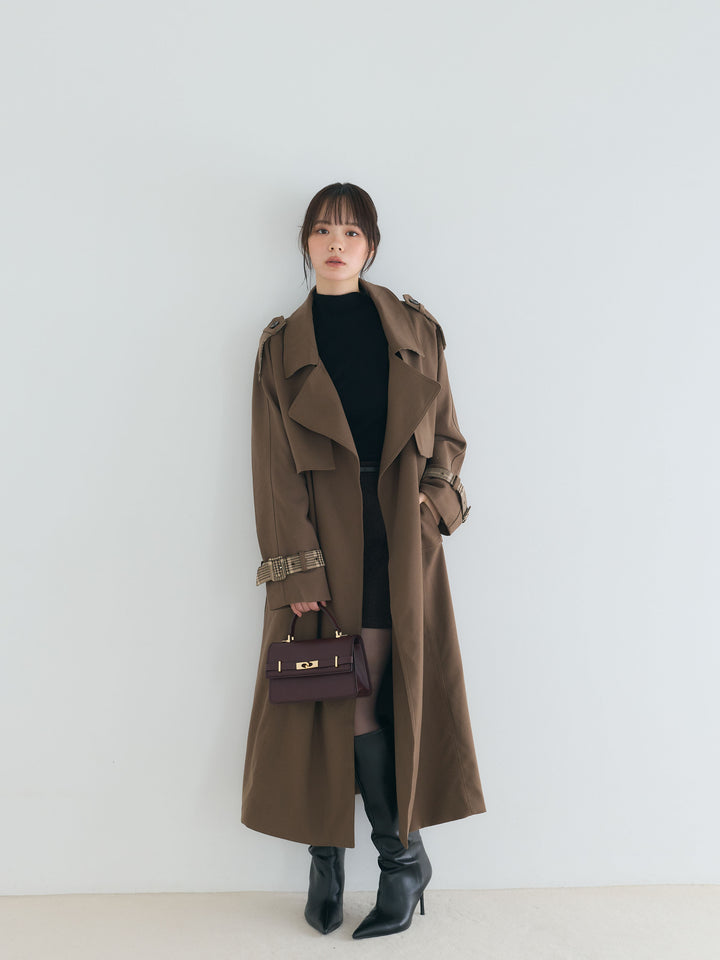 プレミアムチェックディテールロングトレンチコート