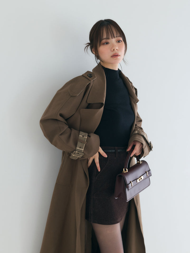プレミアムチェックディテールロングトレンチコート