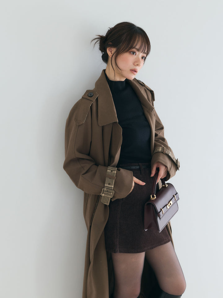プレミアムチェックディテールロングトレンチコート