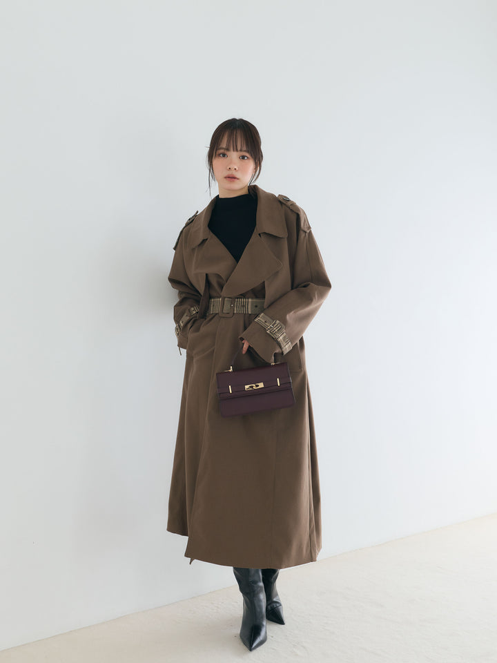プレミアムチェックディテールロングトレンチコート