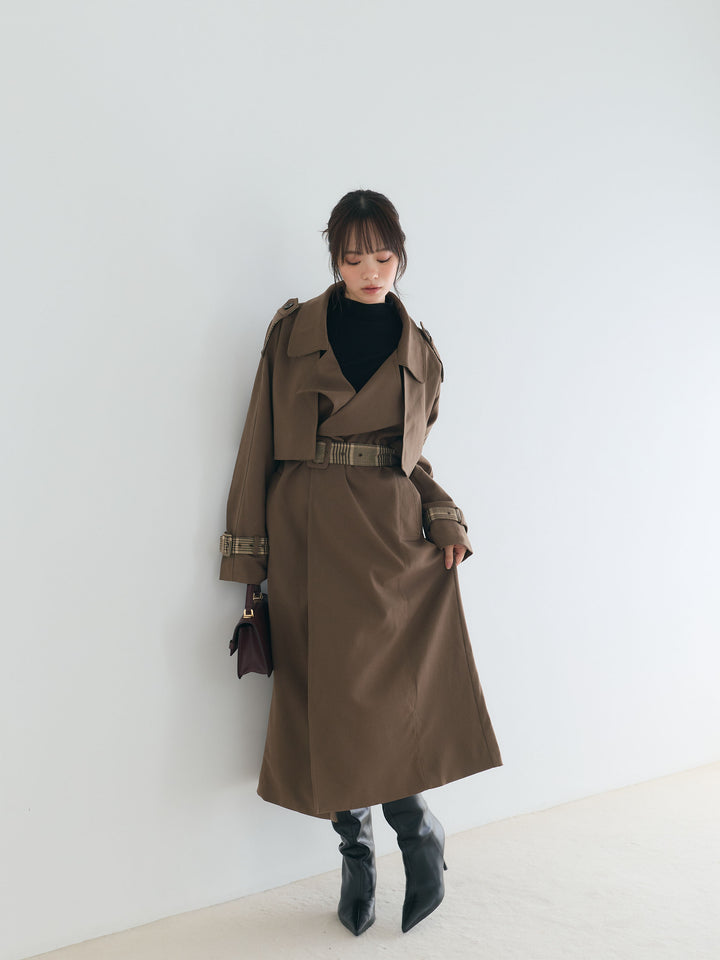 プレミアムチェックディテールロングトレンチコート