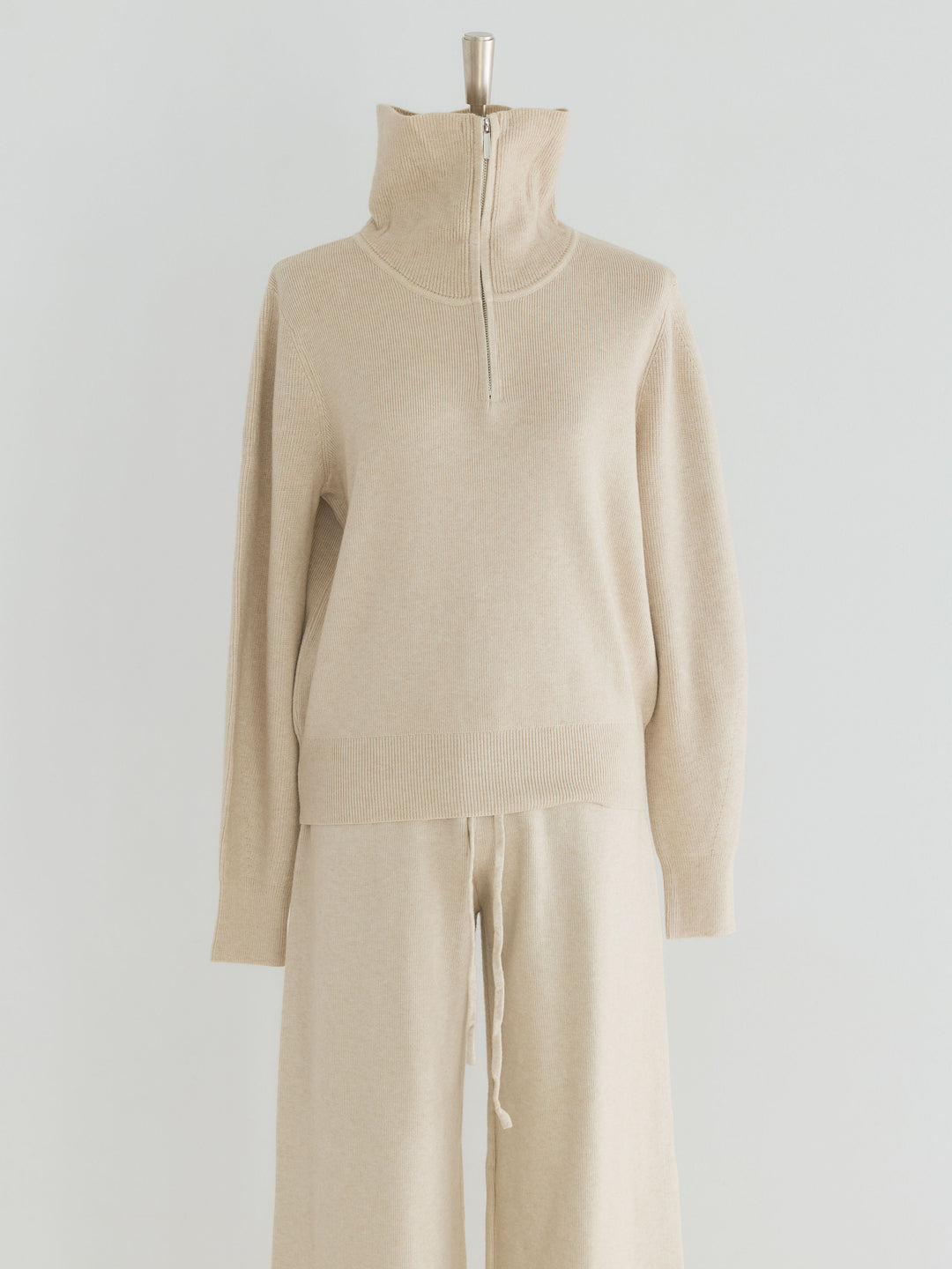 【Luxe series】ハーフZIPニットトップス&ストレートニットパンツSET UP