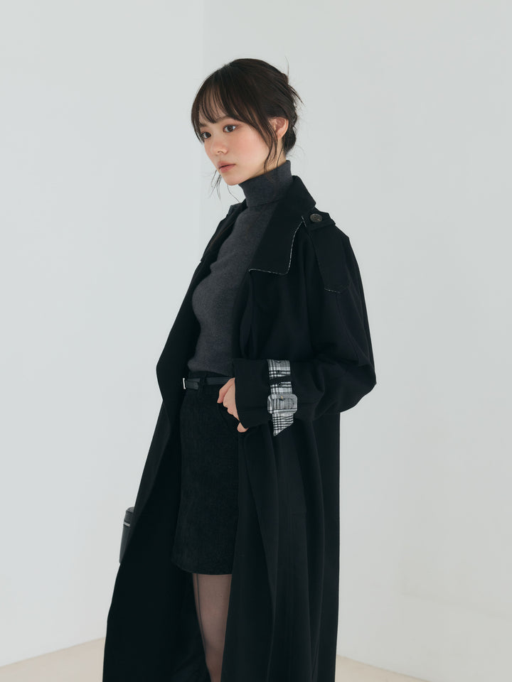 プレミアムチェックディテールロングトレンチコート