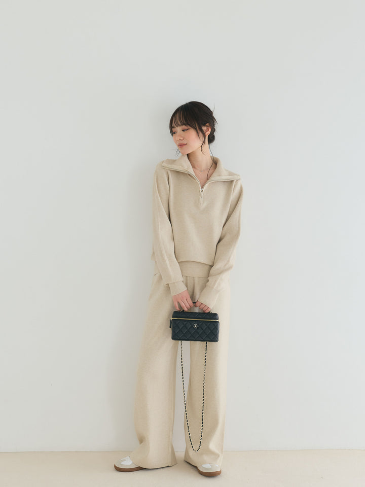 【Luxe series】ハーフZIPニットトップス&ストレートニットパンツSET UP
