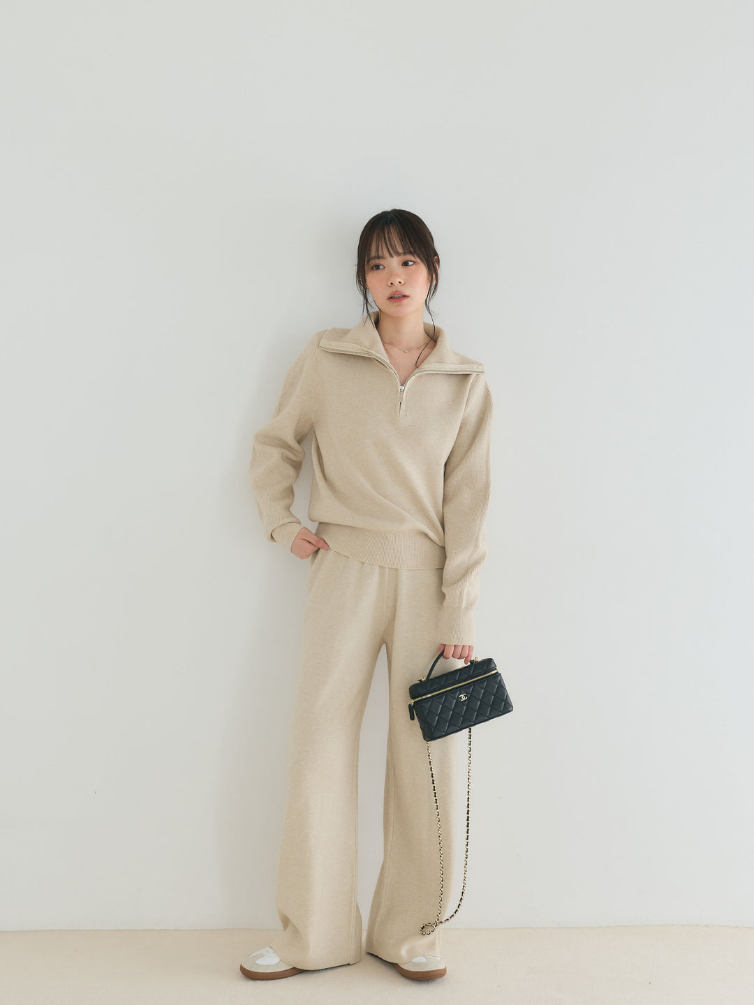 【Luxe series】ハーフZIPニットトップス&ストレートニットパンツSET UP