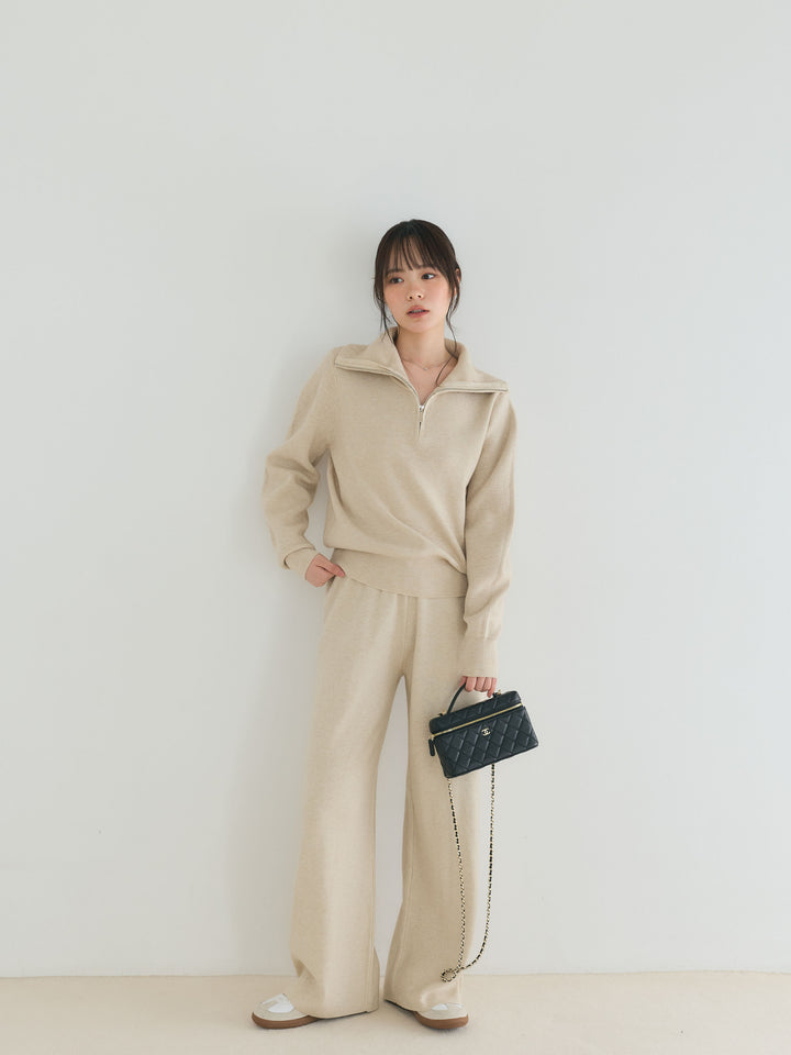 【Luxe series】ハーフZIPニットトップス&ストレートニットパンツSET UP