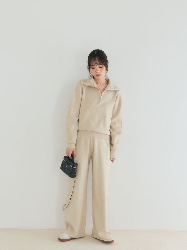 【Luxe series】ハーフZIPニットトップス&ストレートニットパンツSET UP