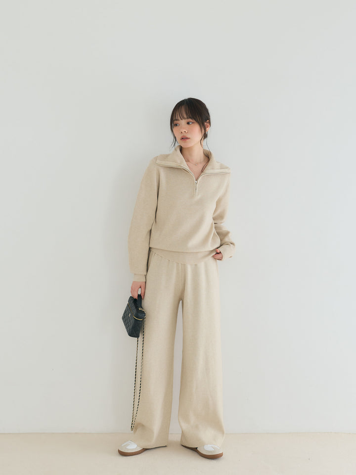 【Luxe series】ハーフZIPニットトップス&ストレートニットパンツSET UP