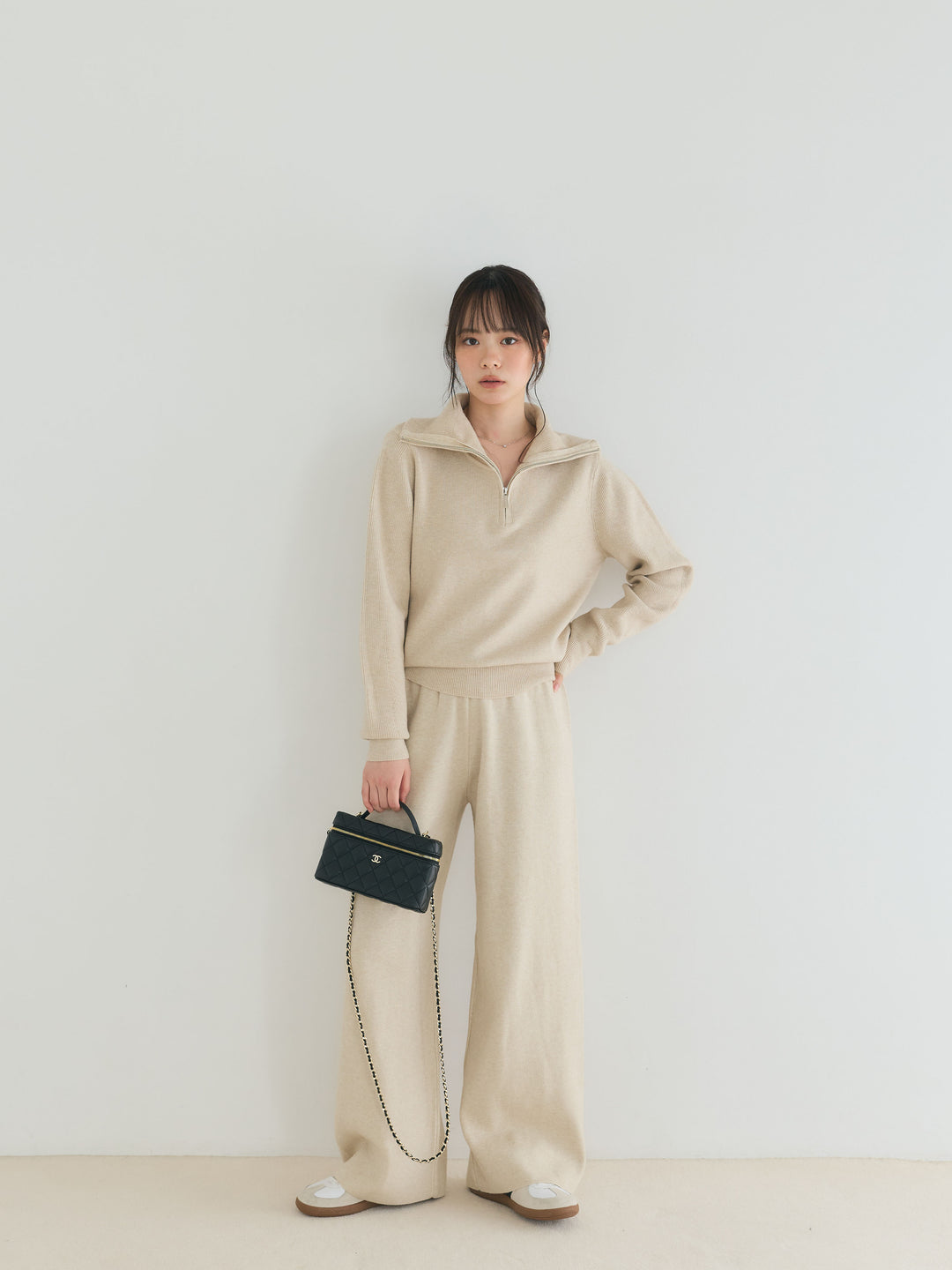 【Luxe series】ハーフZIPニットトップス&ストレートニットパンツSET UP