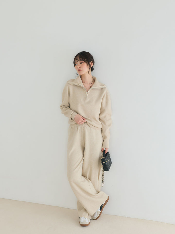【Luxe series】ハーフZIPニットトップス&ストレートニットパンツSET UP
