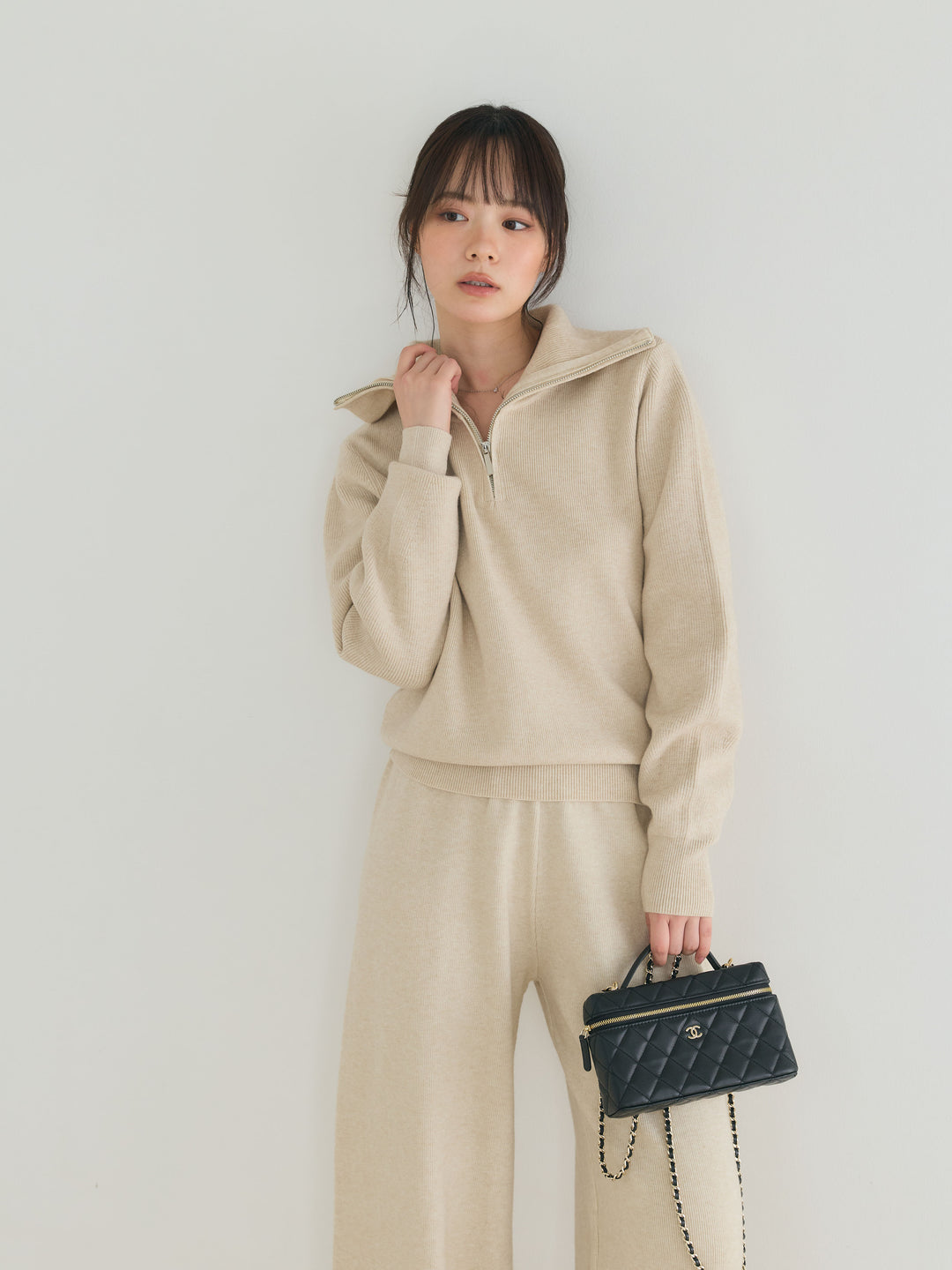 【Luxe series】ハーフZIPニットトップス&ストレートニットパンツSET UP