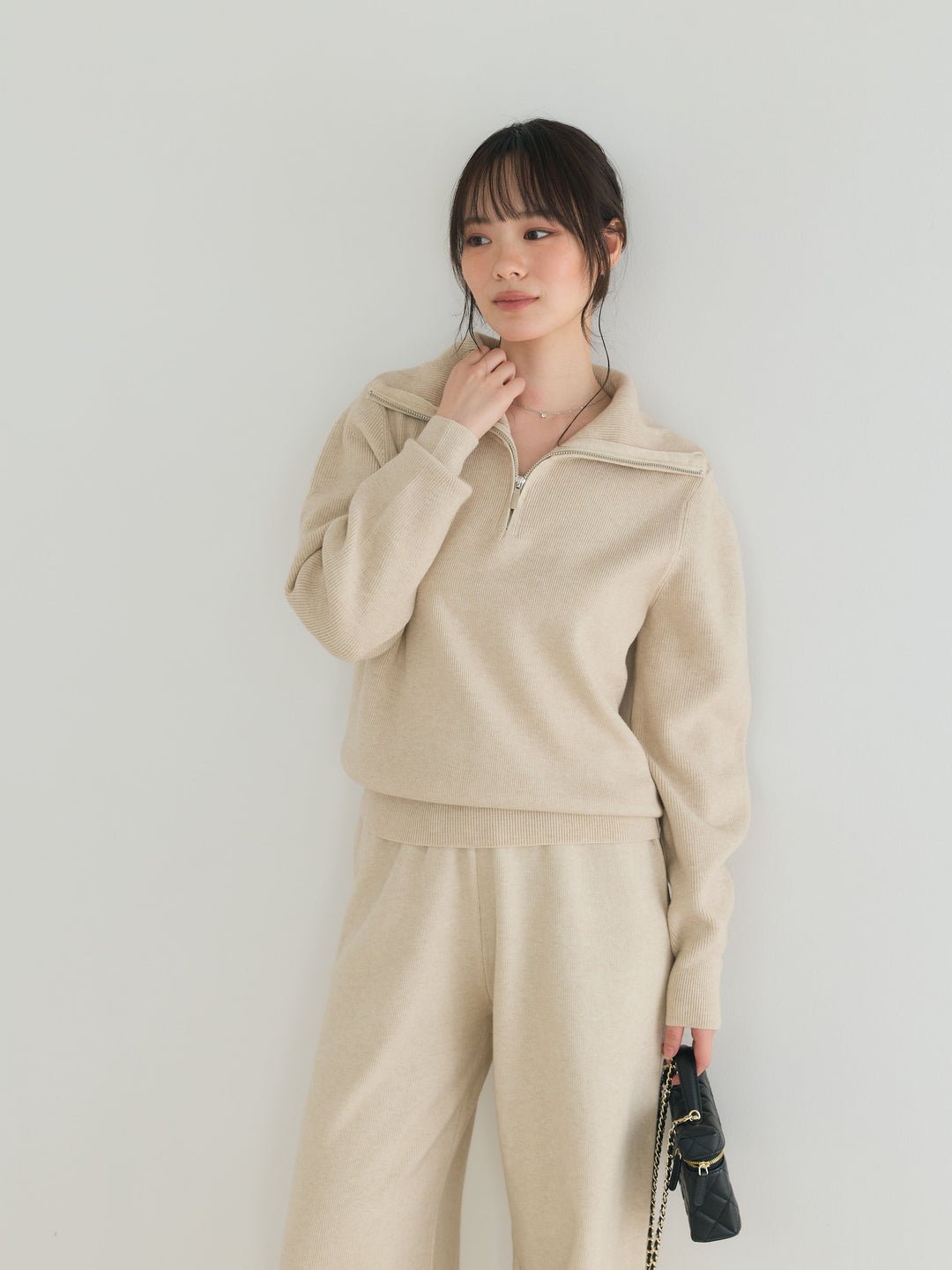 【Luxe series】ハーフZIPニットトップス&ストレートニットパンツSET UP