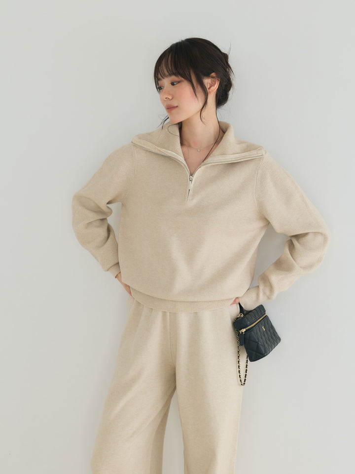 【Luxe series】ハーフZIPニットトップス&ストレートニットパンツSET UP