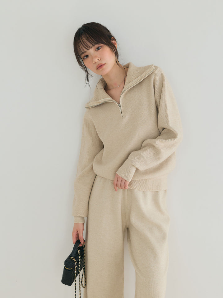 【Luxe series】ハーフZIPニットトップス&ストレートニットパンツSET UP