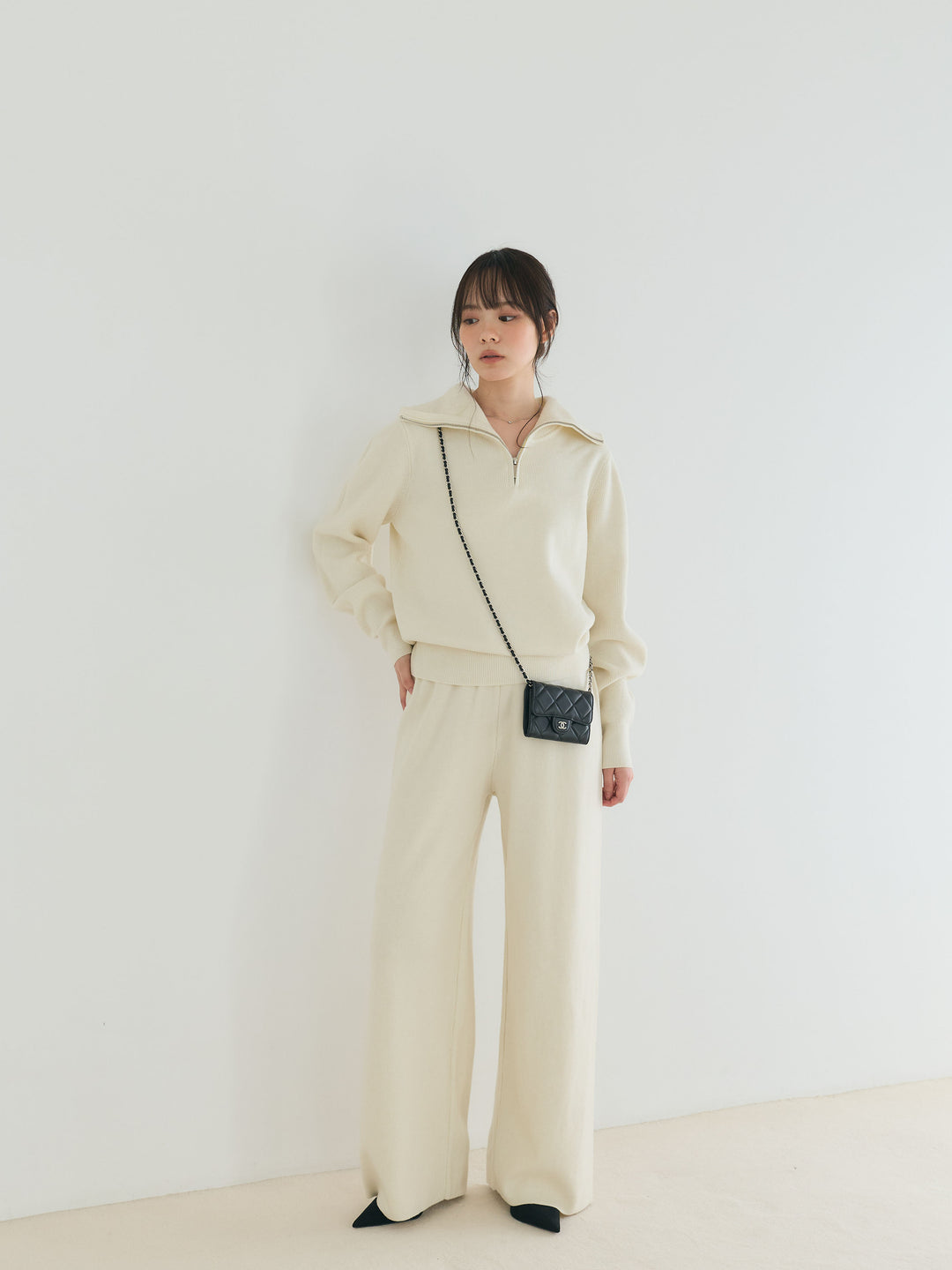 【Luxe series】ハーフZIPニットトップス&ストレートニットパンツSET UP
