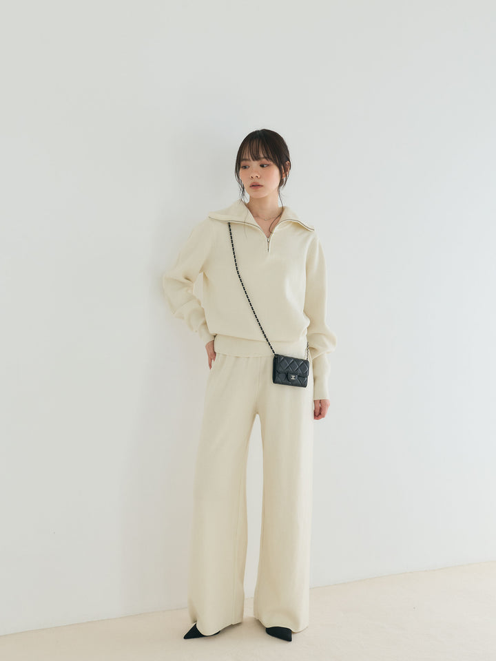 【Luxe series】ハーフZIPニットトップス&ストレートニットパンツSET UP
