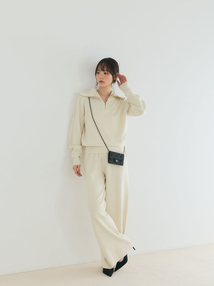 【Luxe series】ハーフZIPニットトップス&ストレートニットパンツSET UP