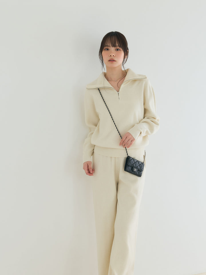 【Luxe series】ハーフZIPニットトップス&ストレートニットパンツSET UP