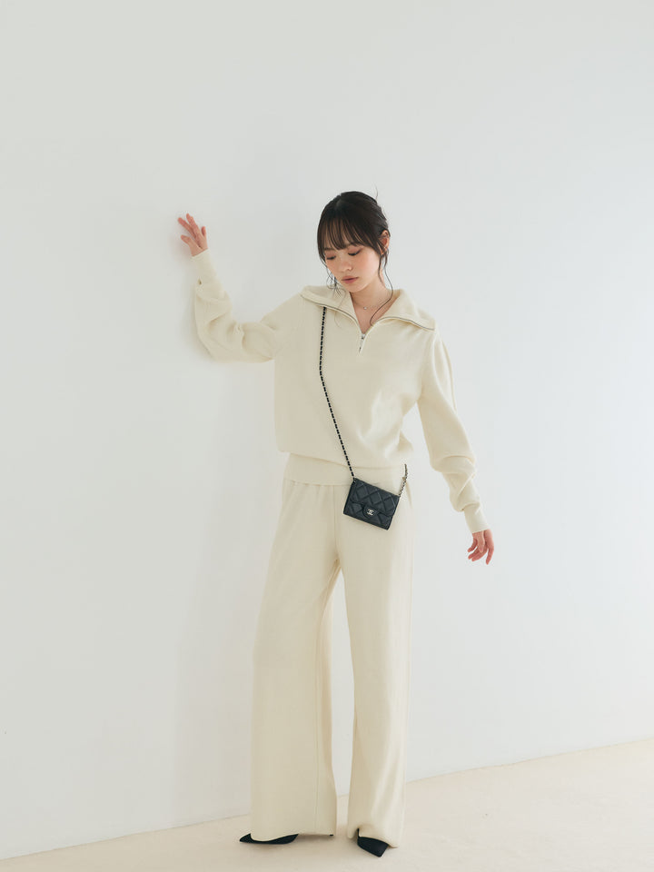 【Luxe series】ハーフZIPニットトップス&ストレートニットパンツSET UP