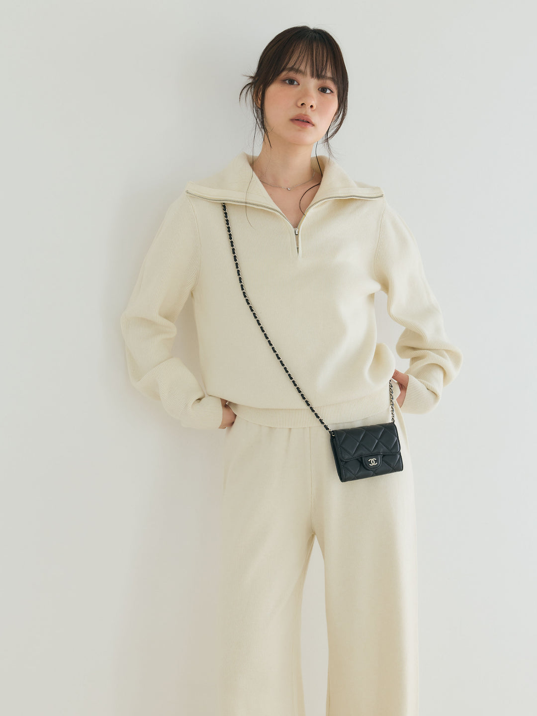 【Luxe series】ハーフZIPニットトップス&ストレートニットパンツSET UP