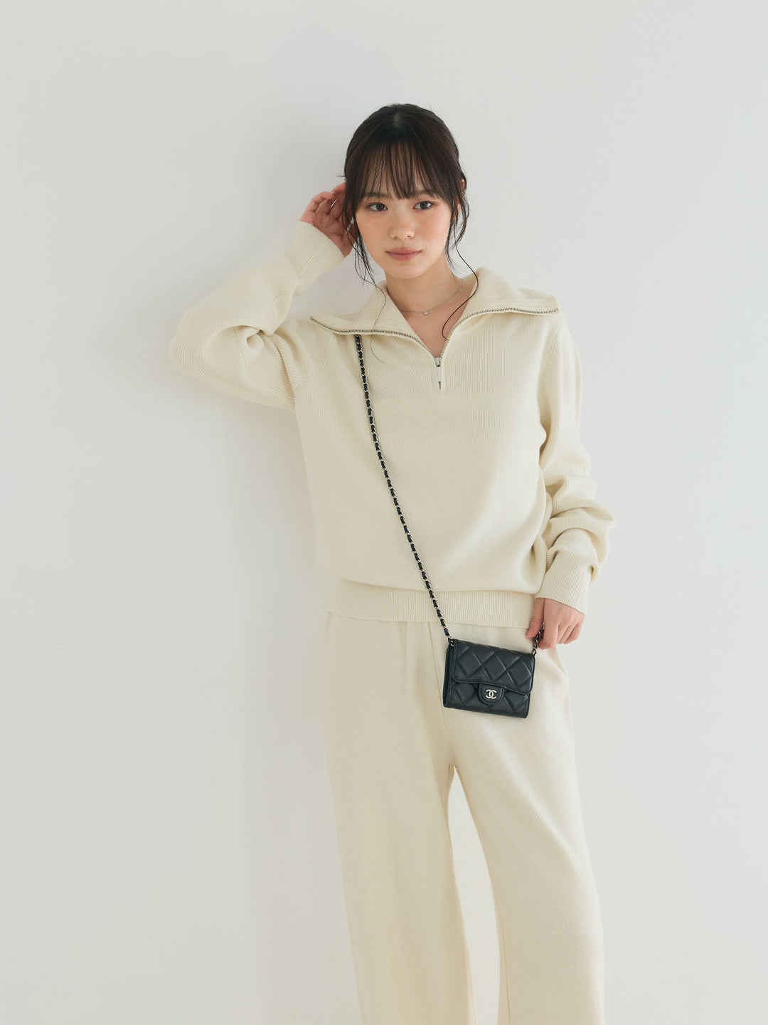 【Luxe series】ハーフZIPニットトップス&ストレートニットパンツSET UP