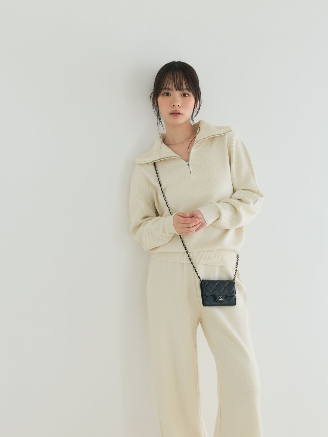 【Luxe series】ハーフZIPニットトップス&ストレートニットパンツSET UP