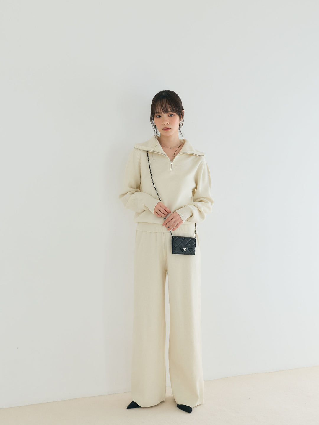 【Luxe series】ハーフZIPニットトップス&ストレートニットパンツSET UP