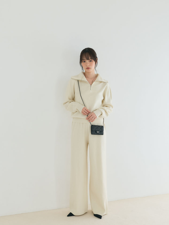 【Luxe series】ハーフZIPニットトップス&ストレートニットパンツSET UP