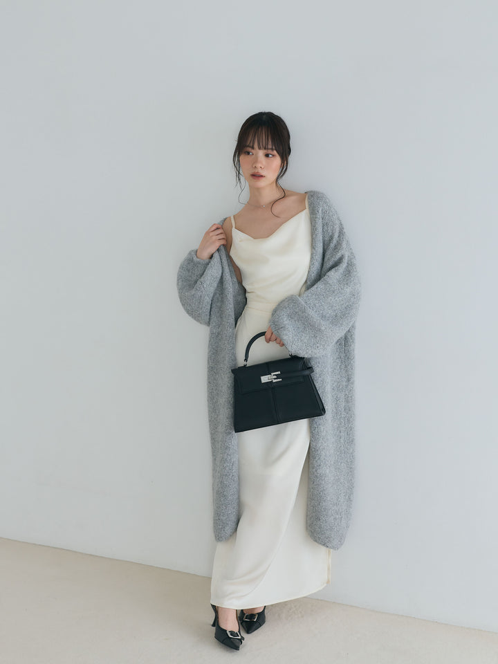 【SET】ウール混オーバーニットロングカーディガン+【Essential】Satin drape camisole one piece(2set)