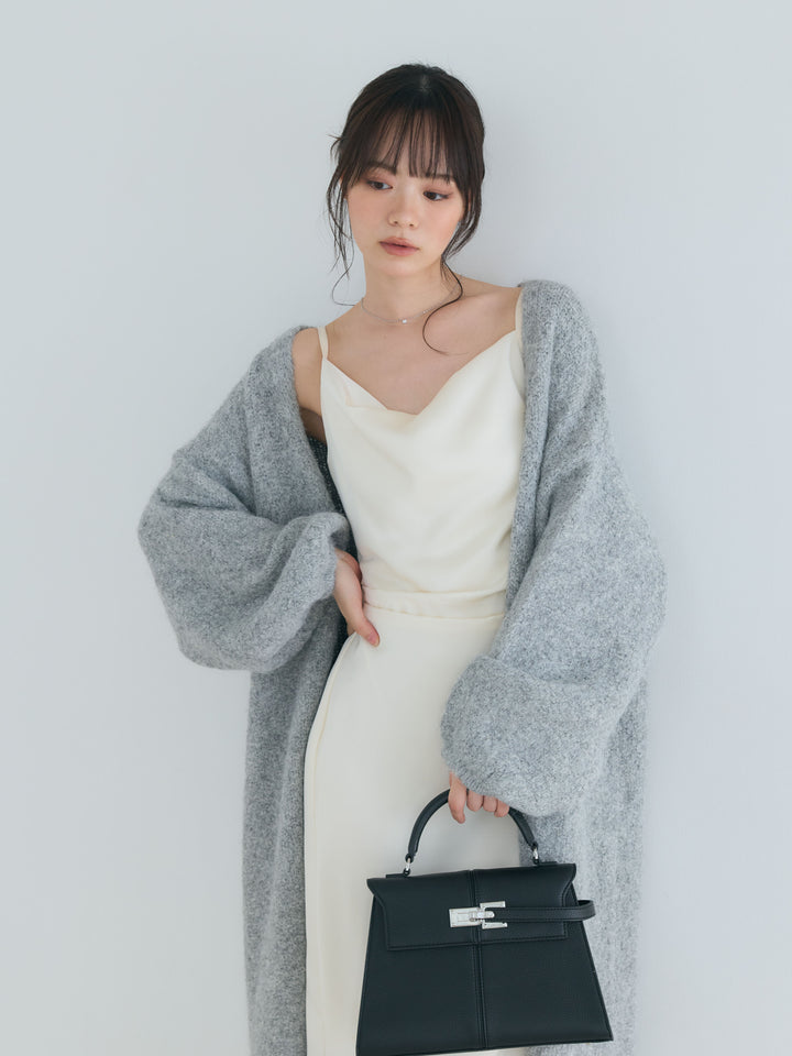 【SET】ウール混オーバーニットロングカーディガン+【Essential】Satin drape camisole one piece(2set)