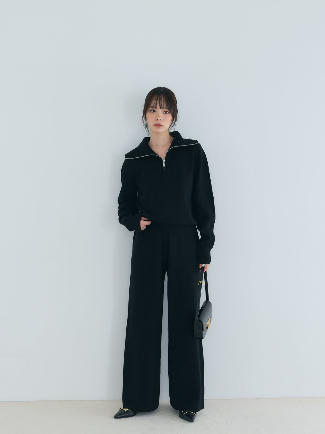 【Luxe series】ハーフZIPニットトップス&ストレートニットパンツSET UP