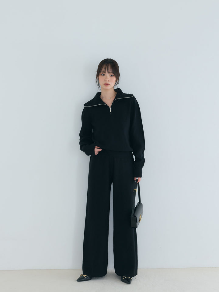 【Luxe series】ハーフZIPニットトップス&ストレートニットパンツSET UP