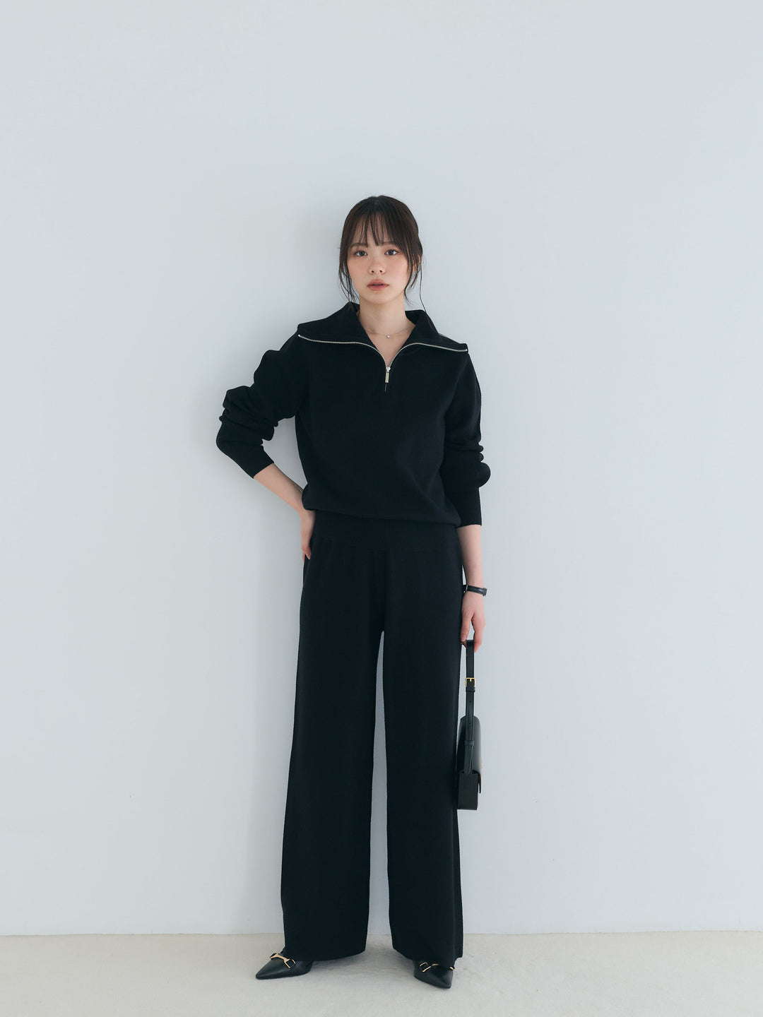 【Luxe series】ハーフZIPニットトップス&ストレートニットパンツSET UP