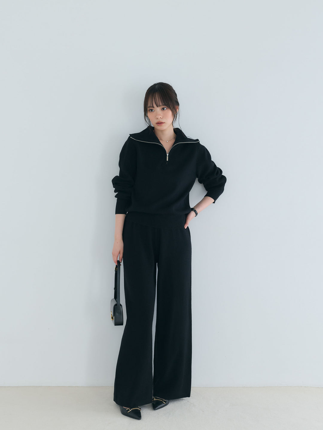 【Luxe series】ハーフZIPニットトップス&ストレートニットパンツSET UP