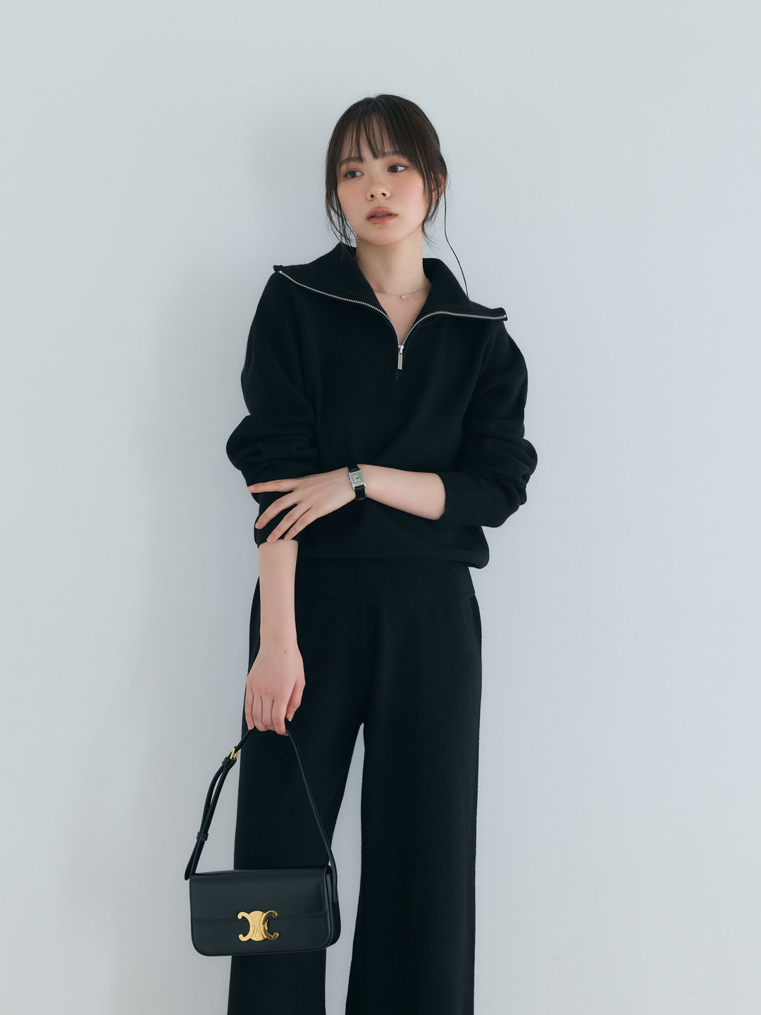【Luxe series】ハーフZIPニットトップス&ストレートニットパンツSET UP