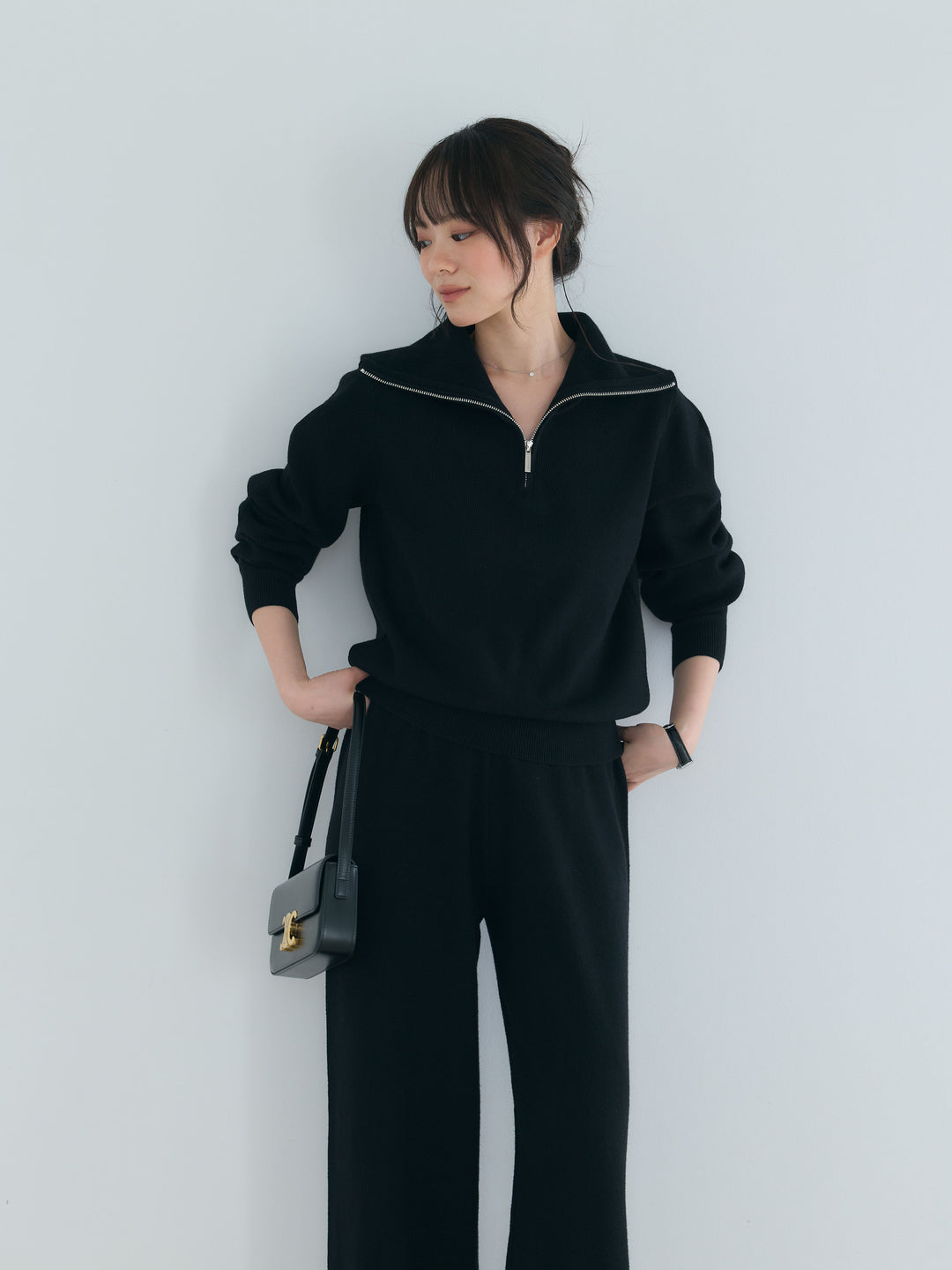 【Luxe series】ハーフZIPニットトップス&ストレートニットパンツSET UP