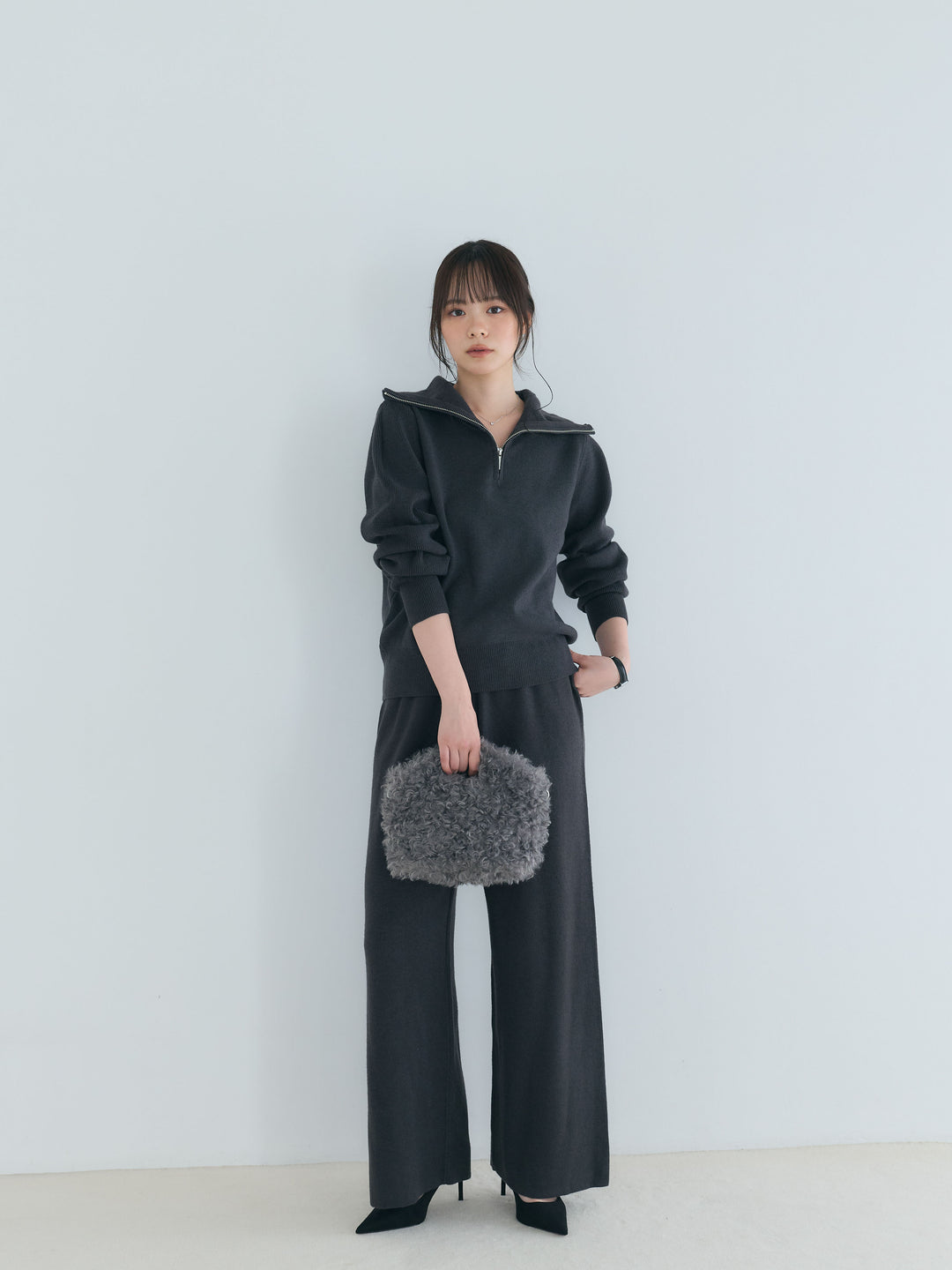 【Luxe series】ハーフZIPニットトップス&ストレートニットパンツSET UP
